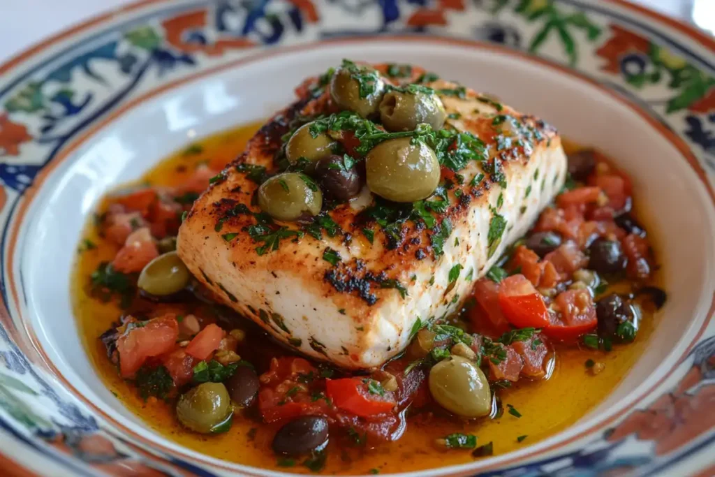 Sicilian-style swordfish with olives and capers