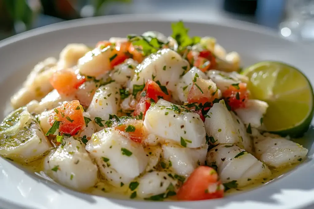 Citrus-marinated triggerfish ceviche with lime and cilantro