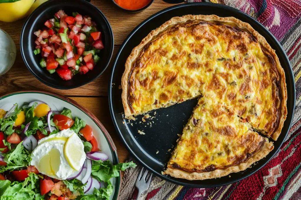Tortilla quiche bake served with fresh salad.