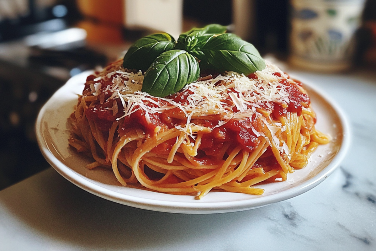 Various pasta dishes showcasing alternatives to tomato sauce, including pesto, Alfredo, and roasted red pepper sauces on a wooden table.