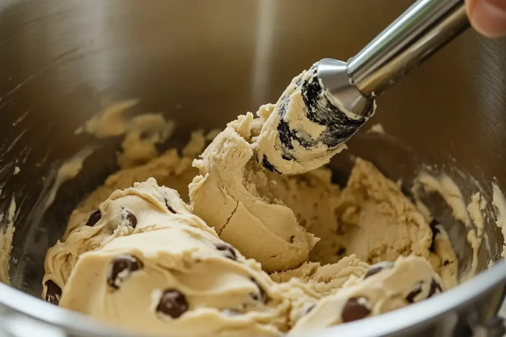 Adding vanilla paste to cookie dough.