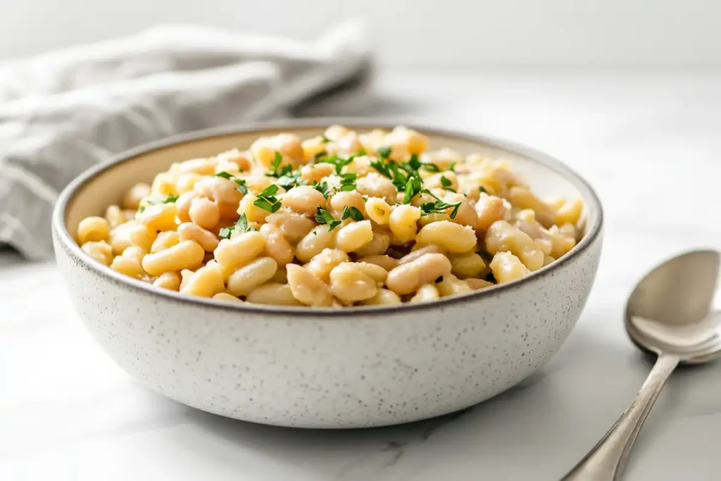 Pasta e Fagioli with ditalini and cannellini beans.