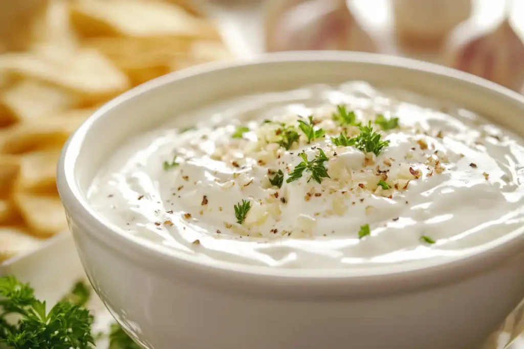 Mixing sour cream with Lipton onion soup mix.