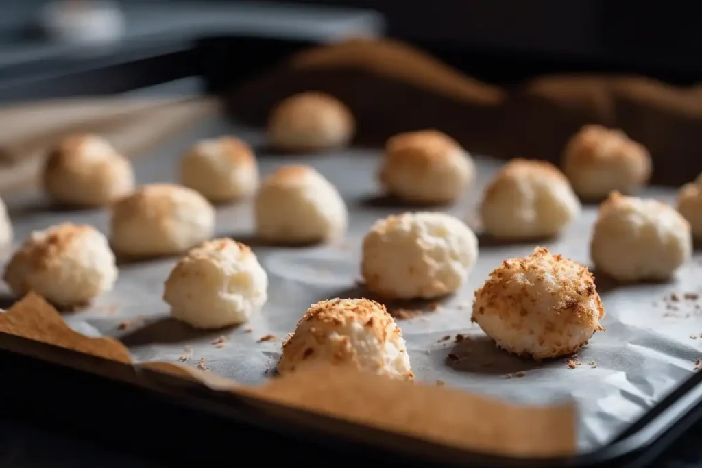 Cottage cheese dollops on a baking sheet ready to be baked.