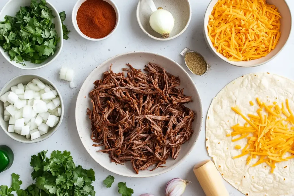 Ingredients for birria bomb recipe neatly displayed.