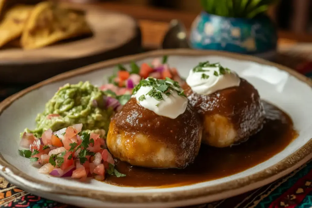 Birria bombs with guacamole, pico de gallo, and sour cream.