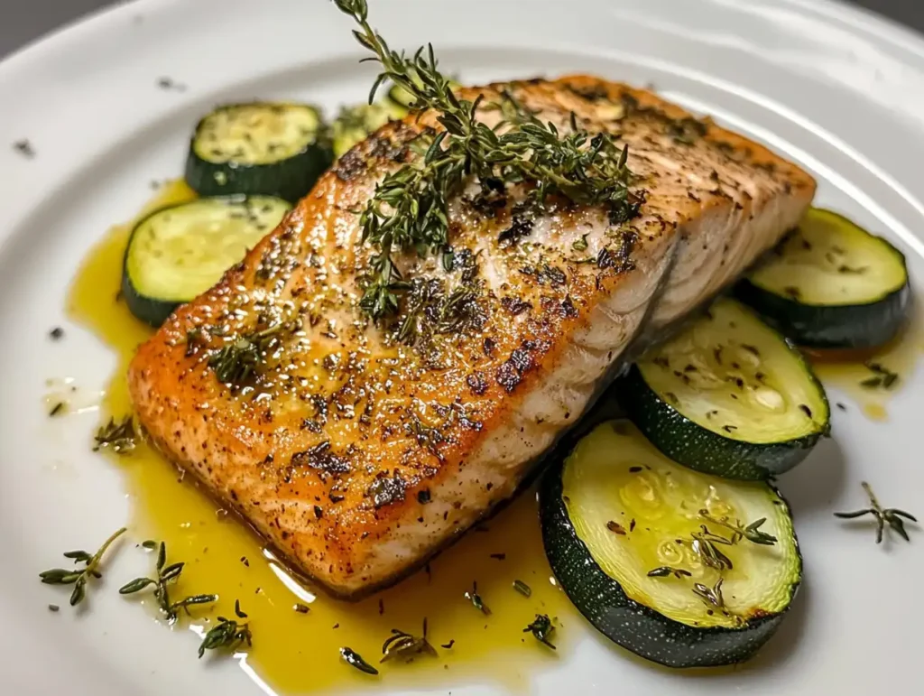 Low histamine lunch featuring salmon and zucchini.