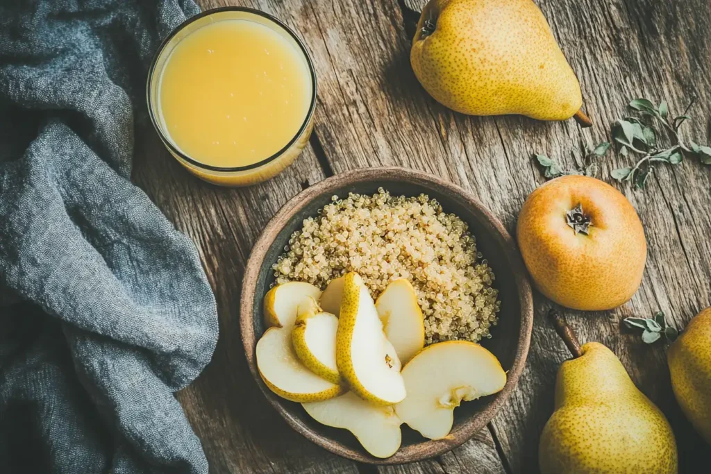 A nutritious low histamine breakfast with quinoa and pears.