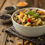 A variety of uncooked bean-based pasta displayed in a bowl.