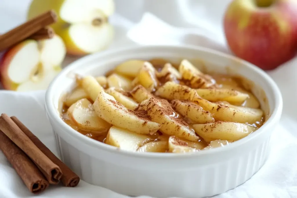 AIP apple crisp topped with maple syrup.