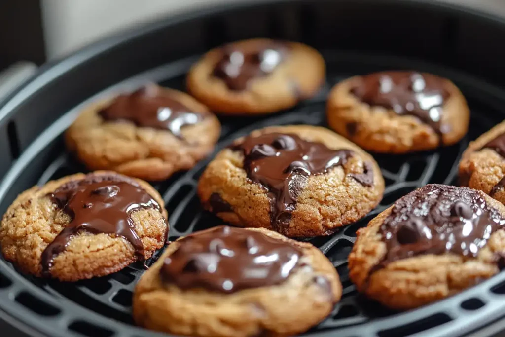 Chocolate chip cookies in an air fryer.