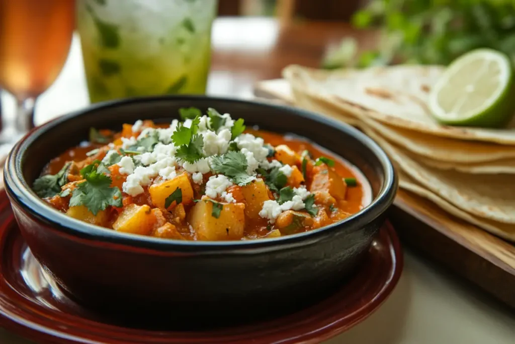 Plated Calabacitas garnished with cheese and cilantro.