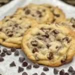 Chocolate chip cookies made with bread flour on parchment paper.