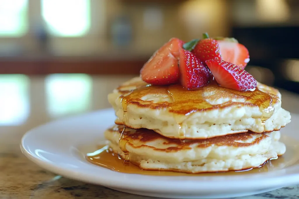 Cottage cheese pancakes with honey and strawberries