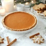 Paleo pumpkin pie and gingerbread cookies on a holiday-themed table.