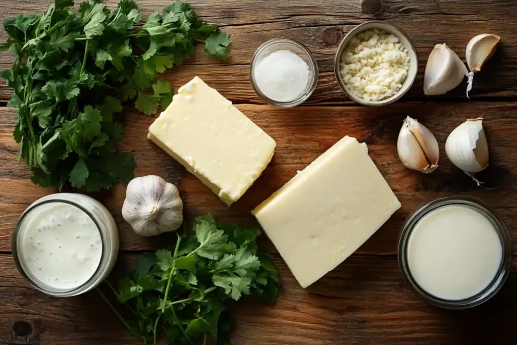 Ingredients for making Chipotle queso laid out on a wooden table.