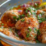 Pollo asado marinating in achiote citrus blend.