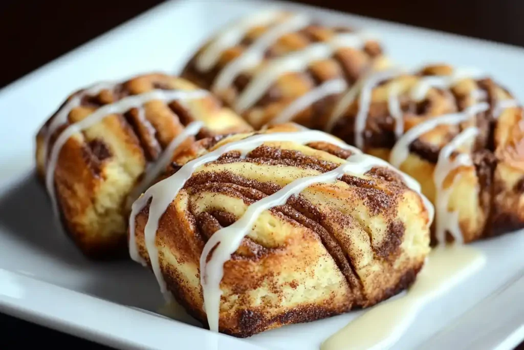 Sourdough cinnamon rolls with cinnamon swirls and vanilla glaze.