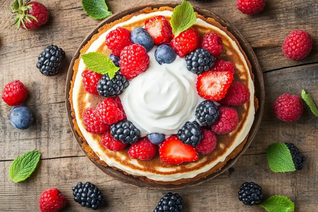 Protein pancakes with berries and yogurt.