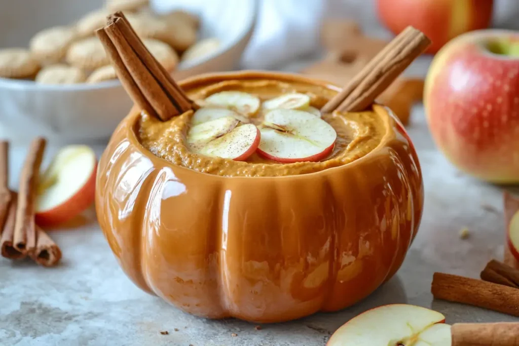 Pumpkin pie dip with fall-inspired dippers.