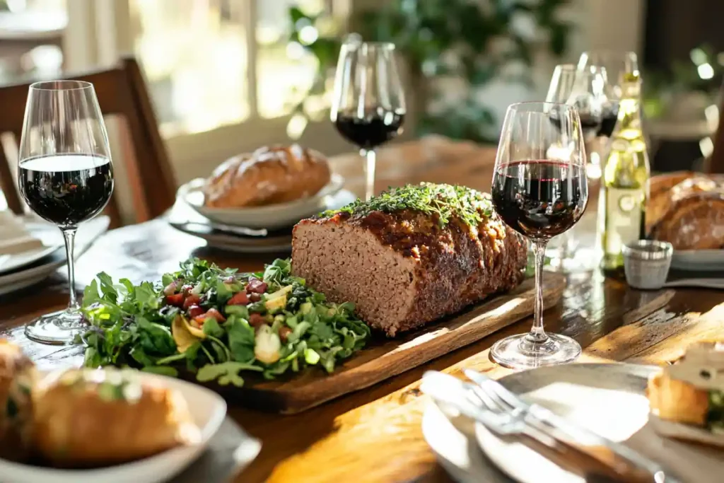 Smoked meatloaf served with elegant dining presentation.