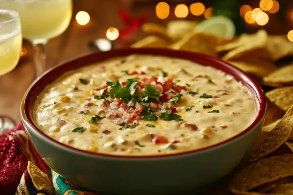Tex-Mex queso dip at a festive party.