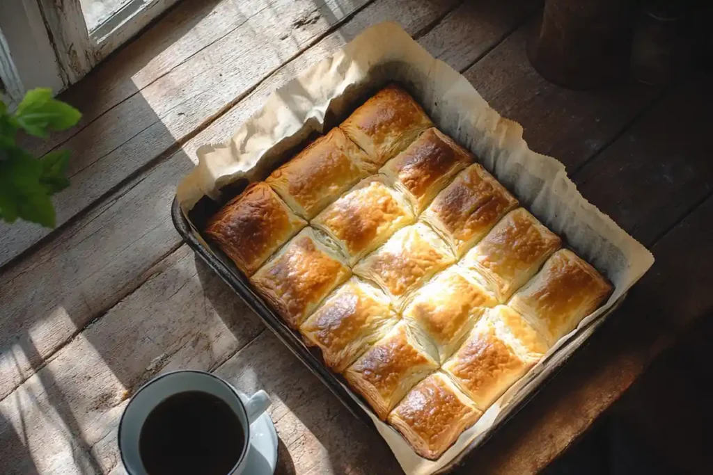 Golden-brown baked Gipfeli on a wooden table.