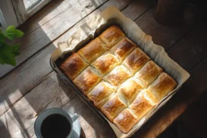Golden-brown baked Gipfeli on a wooden table.