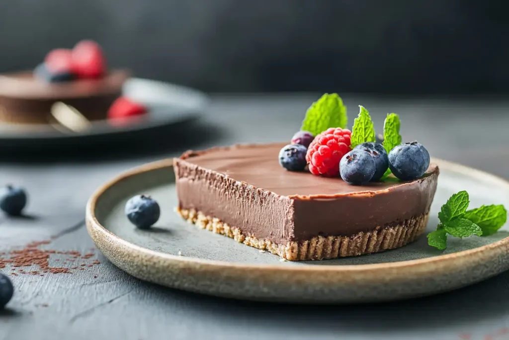 A sugar-free chocolate cake garnished with fresh berries, perfect for diabetics.