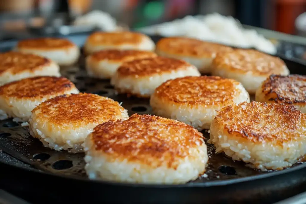 What is Thai traditional dessert? Khanom Krok coconut dumplings in preparation, showcasing an authentic Thai street food delicacy