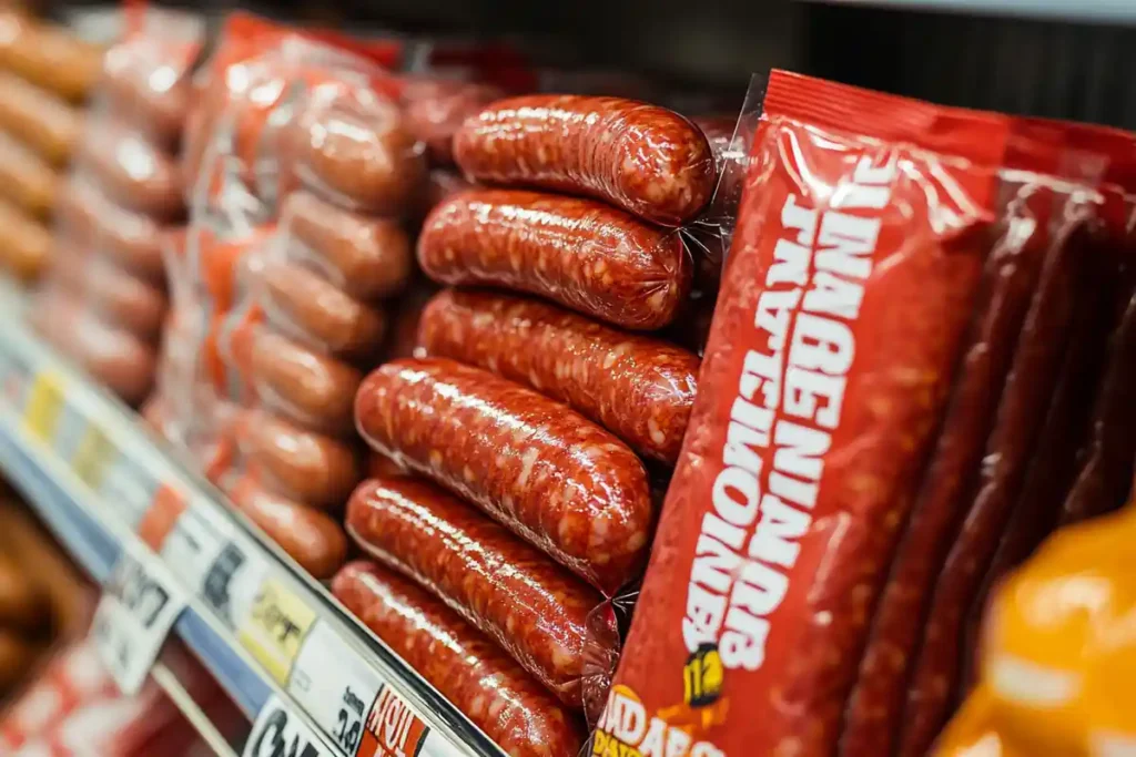 Various Jimmy Dean sausage packages on display