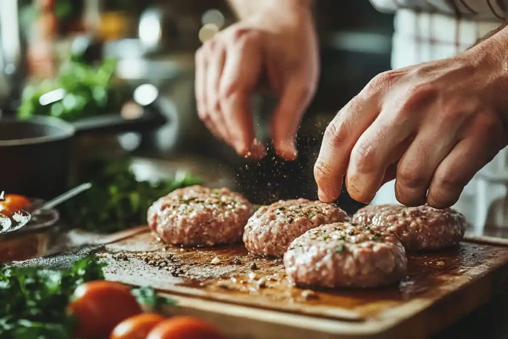 Preparing homemade plant-based breakfast sausage patties.