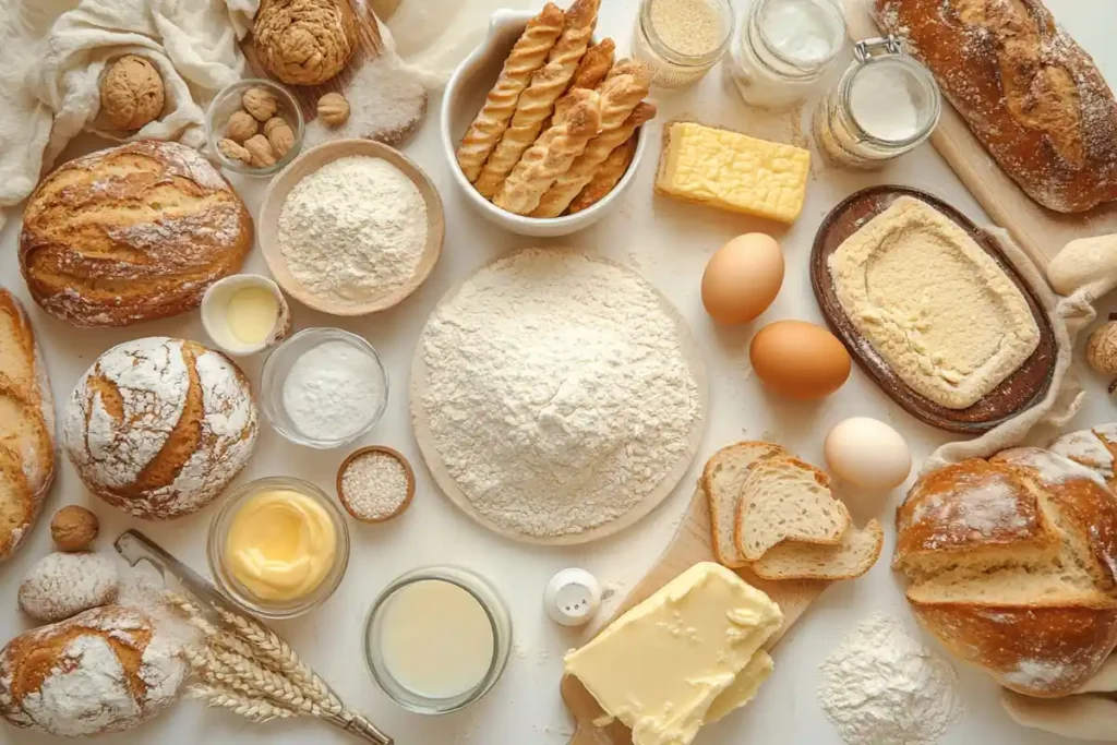 Ingredients for Gipfeli displayed on a kitchen counter.