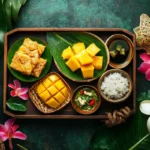Flat lay of iconic Thai traditional desserts