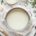 Is Queso Blanco Vegetarian? Cheese-making process showing milk and tools in a clean kitchen setup.