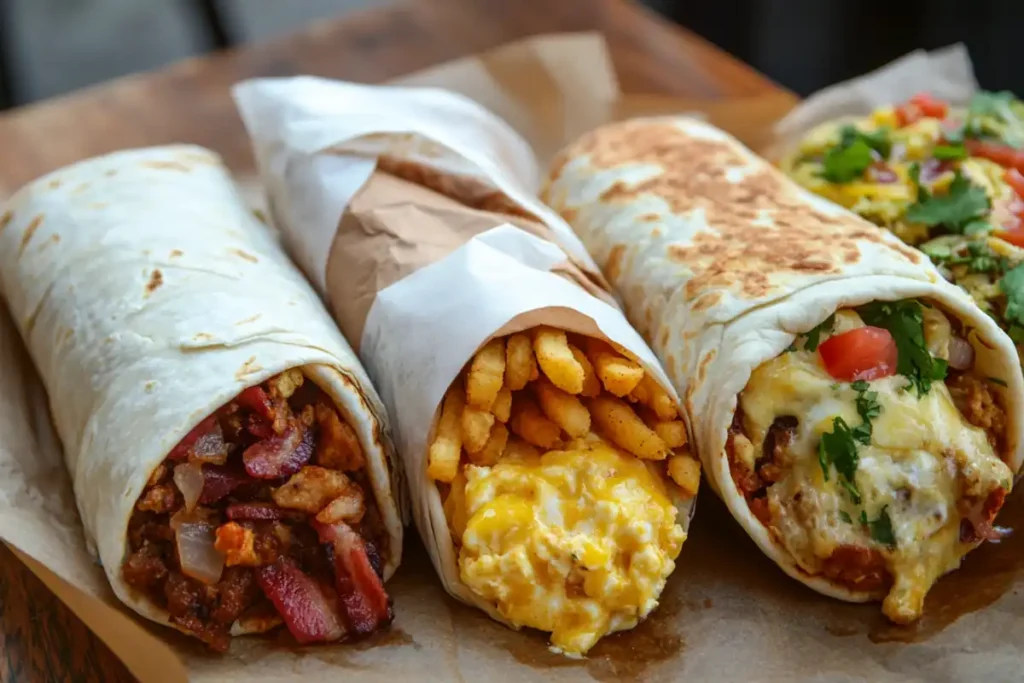 A display of regional burrito variations