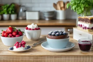 A selection of diabetic-friendly desserts in a cozy UK kitchen.