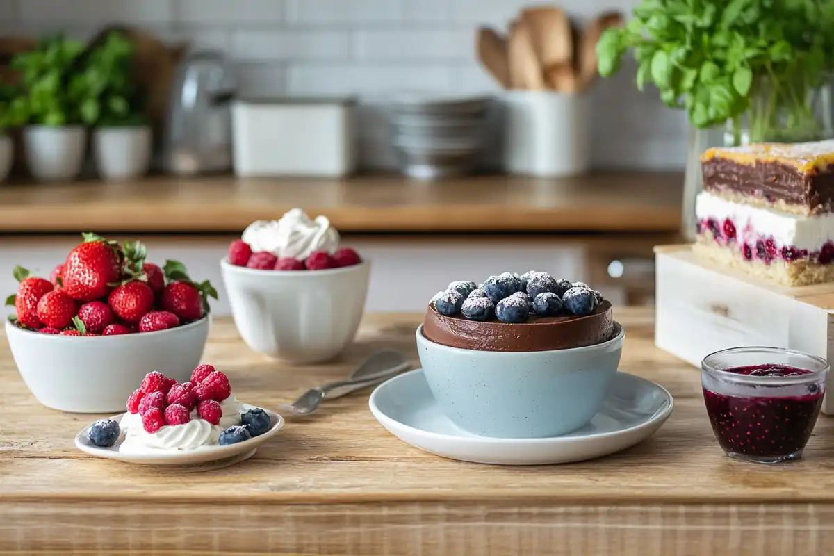 A selection of diabetic-friendly desserts in a cozy UK kitchen.