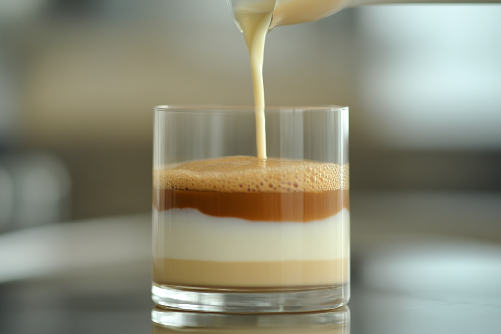 Javy coffee concentrate poured into a glass of milk – Is there caffeine in Javy coffee concentrate?