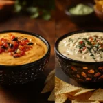 Traditional smooth queso next to Chipotle's chunky queso