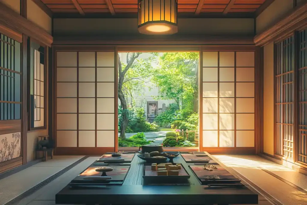 Shojin Ryori meal served in a zen-style setting.